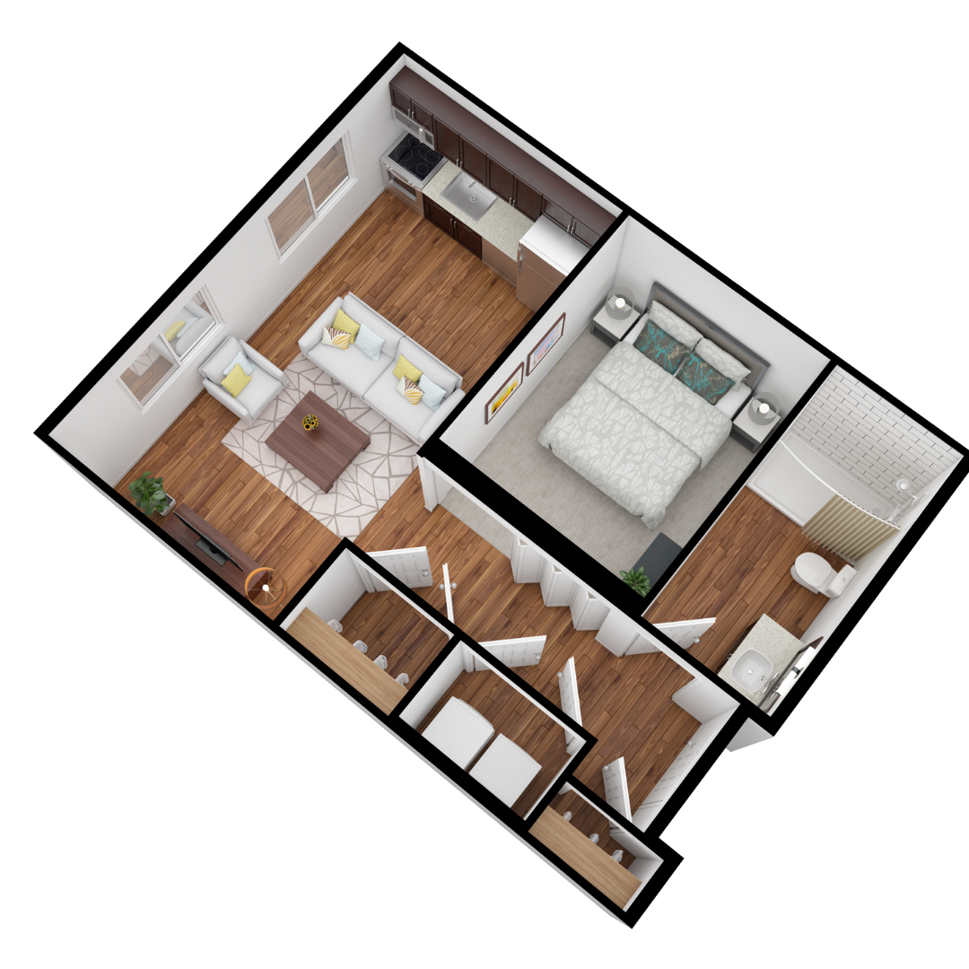 Floor plan for studio, 1 bath, 525 sqft